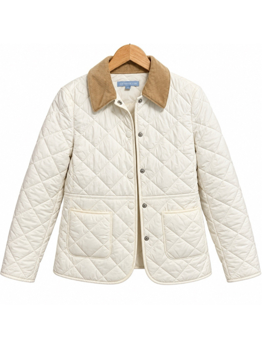 Antonio Melani Old Money Equestrian Cream Quilted Barn Jacket Corduroy Collar 2